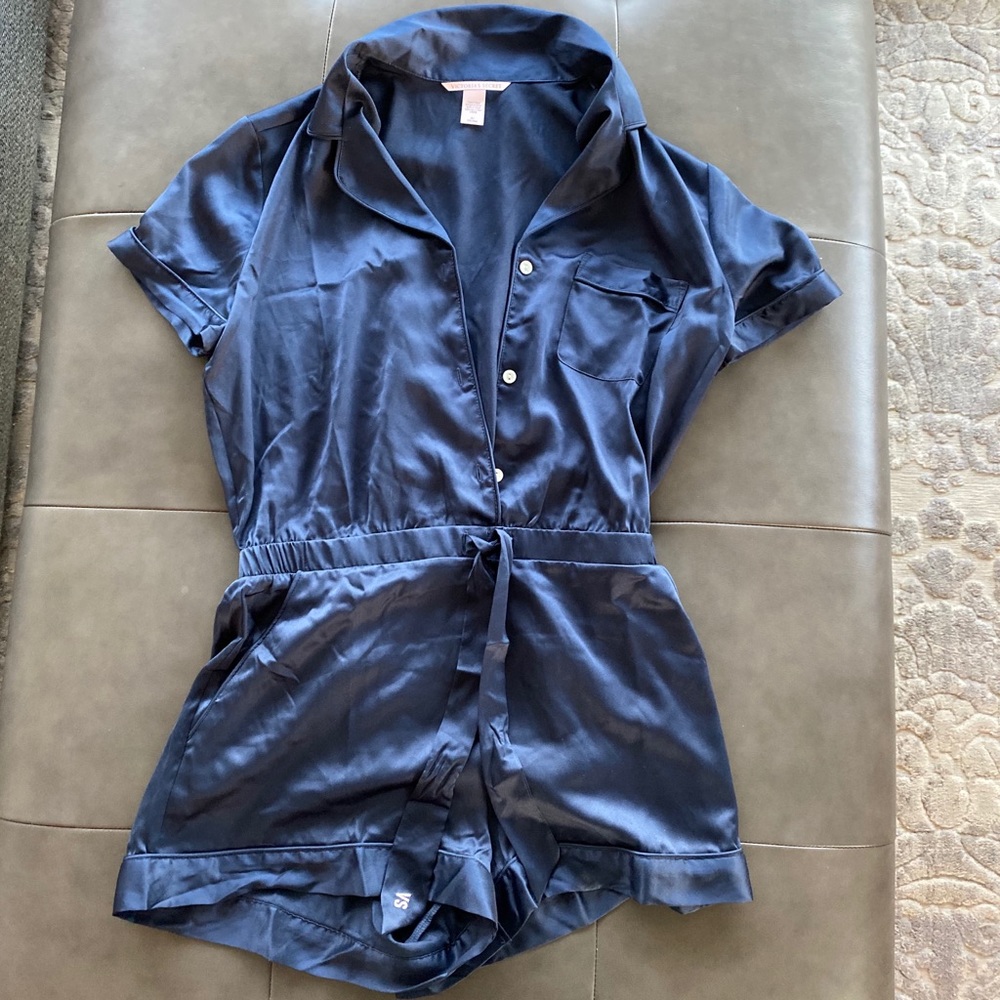 Blue satin PJ romper